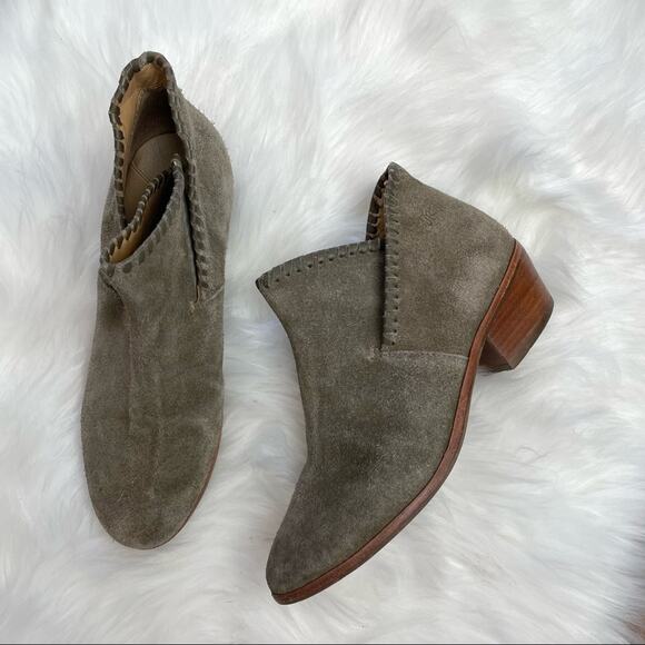 Jack Rogers Sadie Flat Ankle Boots Olive Green Suede Booties Leather Women’s 5.5 - Picture 2 of 10